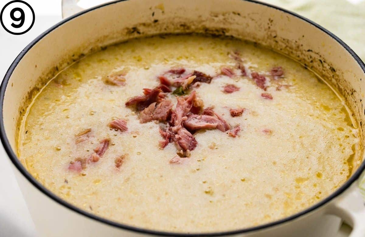 Add the ham back to the potato soup.