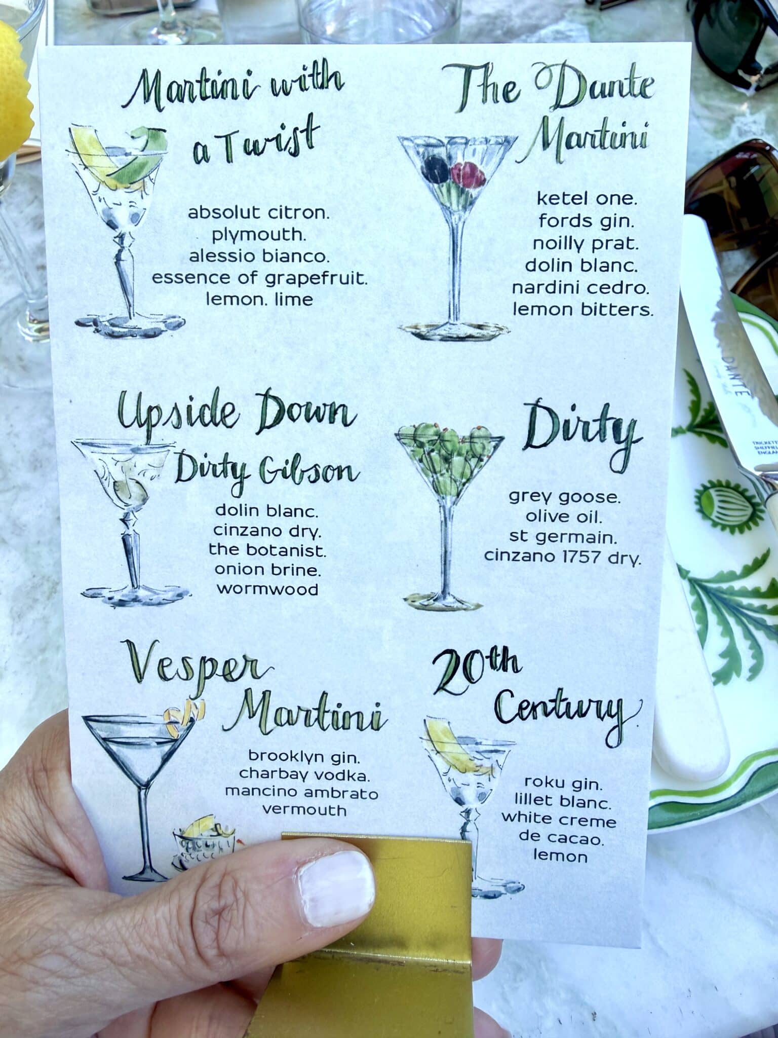 Image of Dante's $10 martini menu