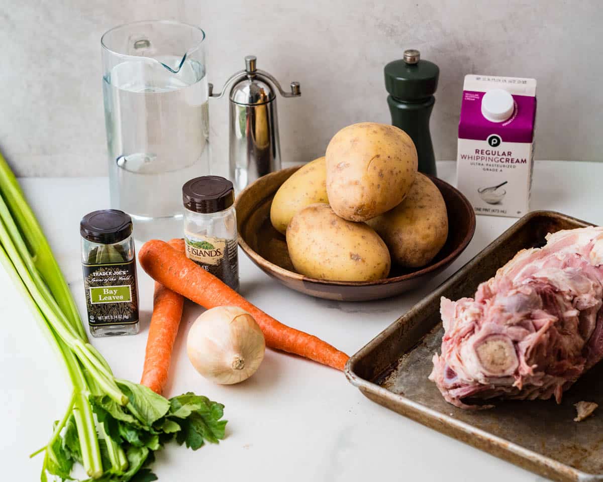 Ingredients for the ham and potato soup.