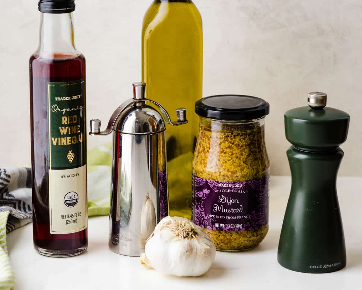 Ingredients for red wine vinaigrette.