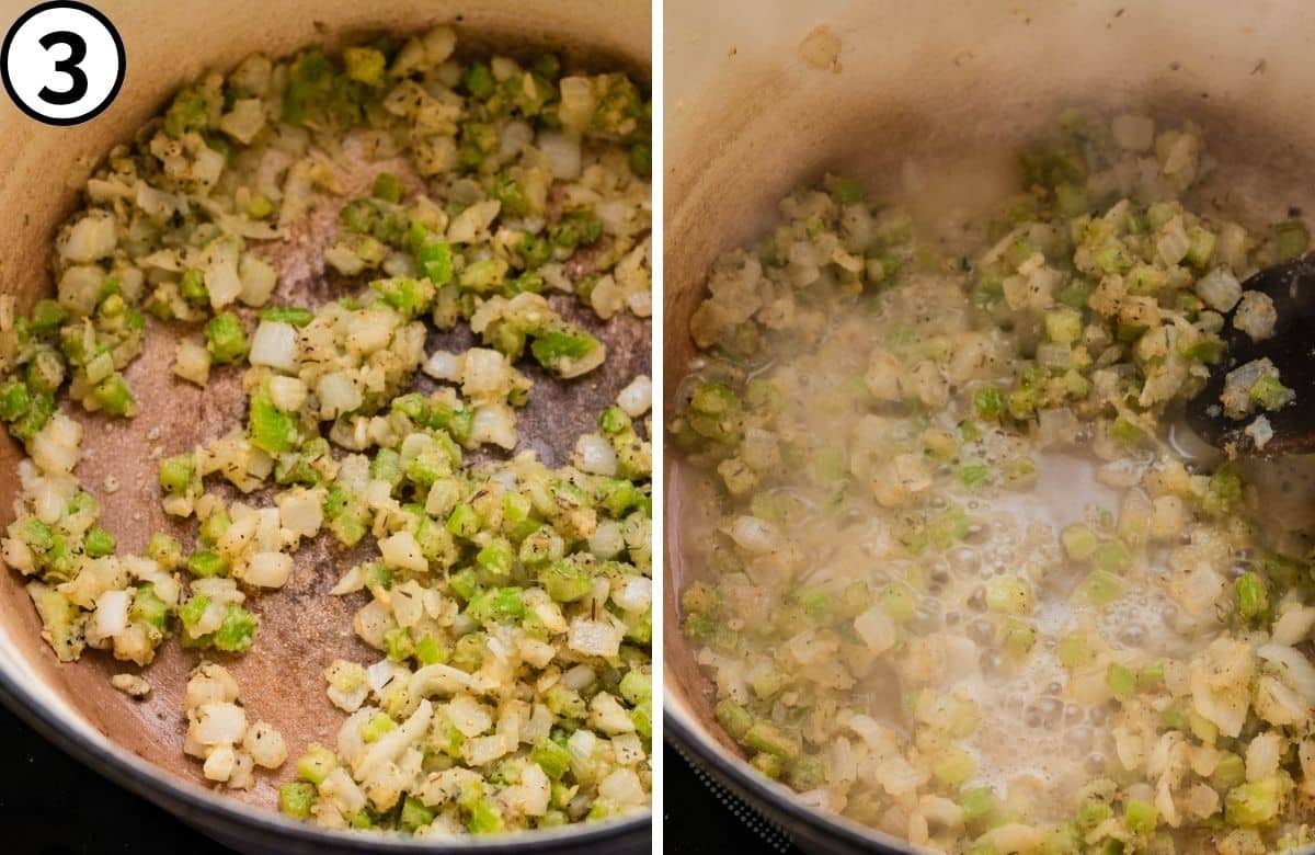 Stir until the flour coats the vegetables
