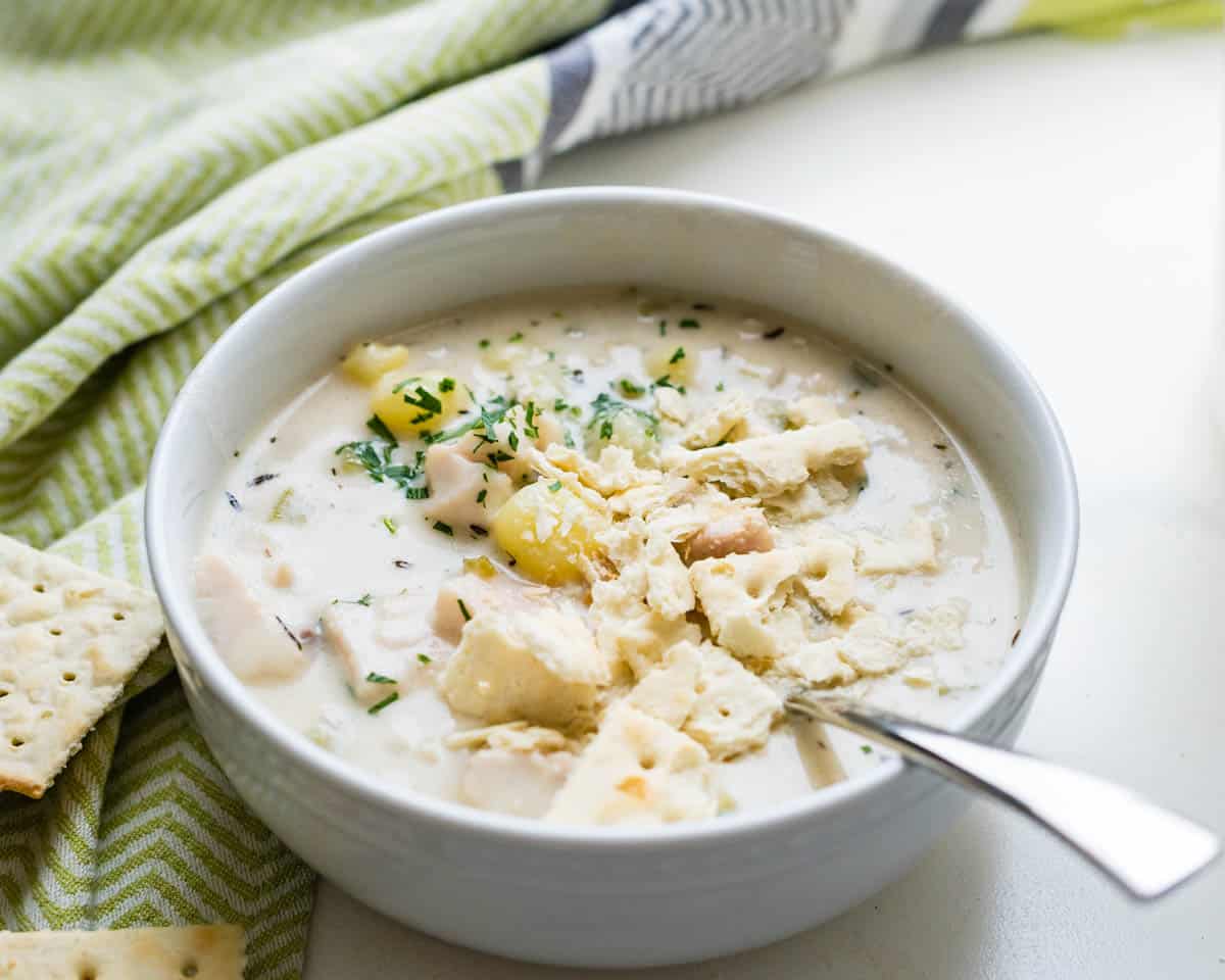 Creamy fish chowder.